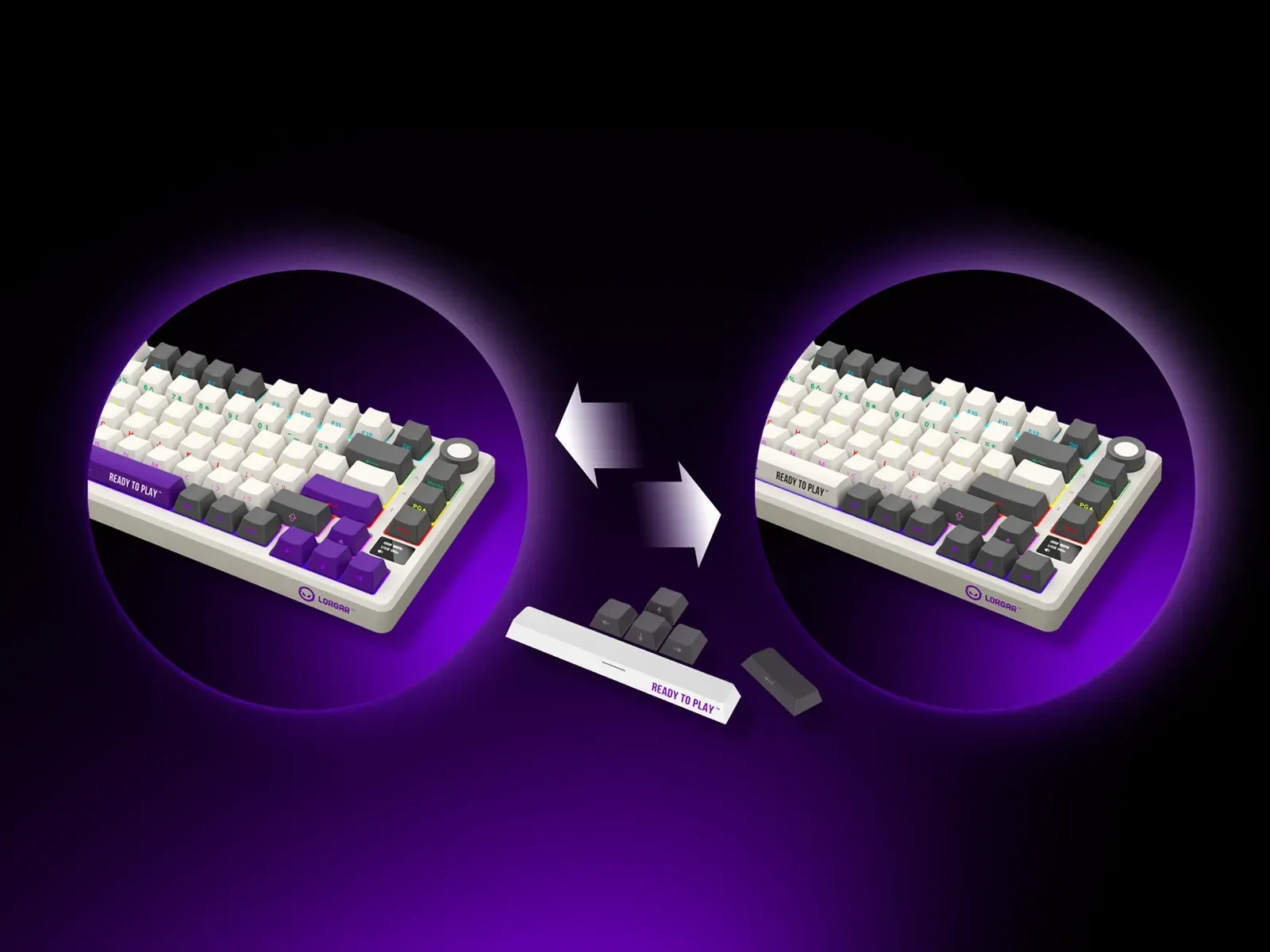 Double-shot PBT keycaps på LORGAR KBP7075W PRO
