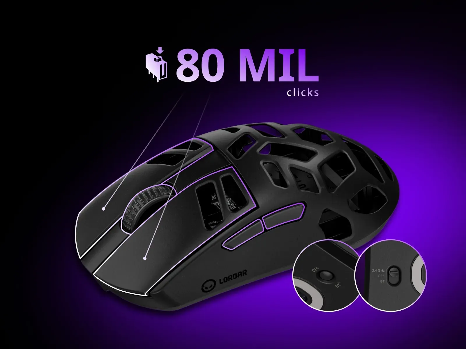 LORGAR MSE90W ELITE med programmerbare knapper